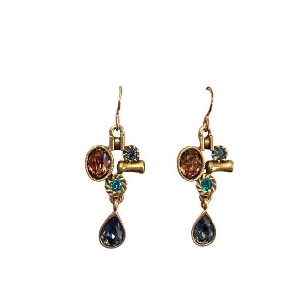 Rare Patricia Locke Geometric Crystal Handmade Gold Toned USA Earrings - Picture 3 of 4